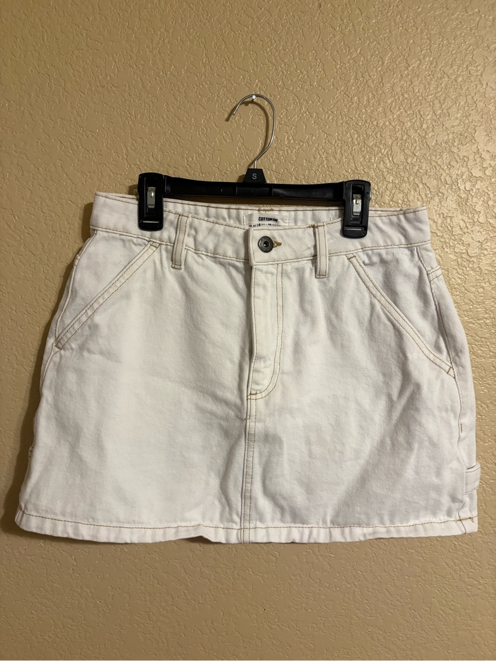 Cotton On Cream Denim White Mini Cargo Skirt
